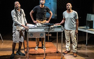 From left, Philip Moore, Eric Berryman and Jasper McGruder in “The B-Side: Negro Folklore from Texas State Prisons”