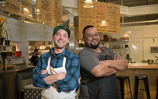 Justin West (left) and Jason Carter are now serving brisket, burgers, and other smoky treats at Soul Cal Barbecue in the S.B. Public Market.